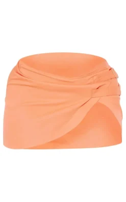 Shape Orange Buckle Detail Woven Mini Skirt