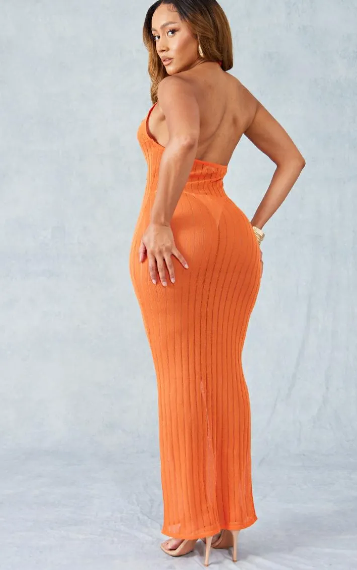 Shape Orange Knit Halterneck Maxi Dress