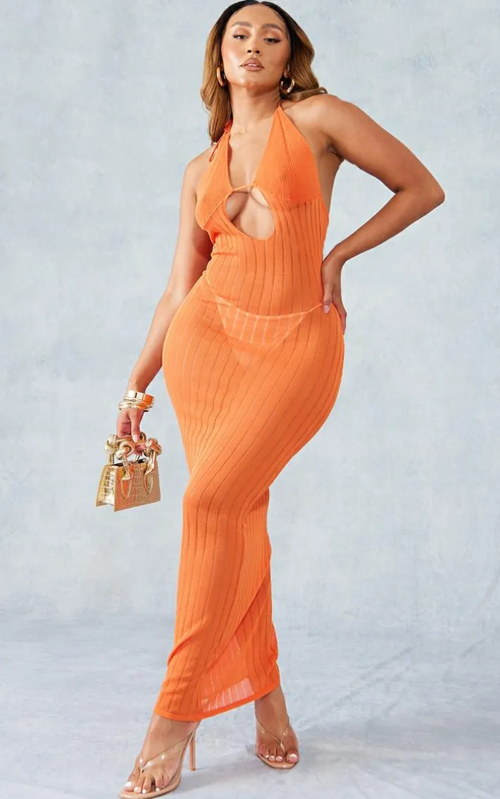 Shape Orange Knit Halterneck Maxi Dress