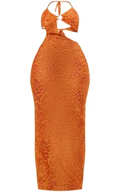 Shape Orange Leopard Printed Chiffon Ring Detail Maxi Dress