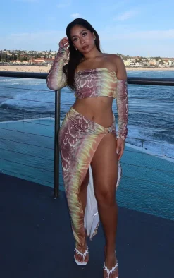 Shape Orange Printed Knot Side Maxi Skirt