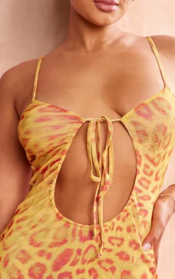 Shape Orange Printed Sheer Mesh Cut Out Maxi Dress