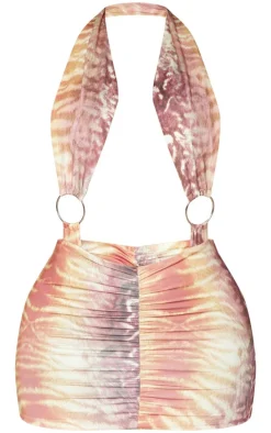 Shape Orange Printed Slinky Halterneck Ring Detail Bodycon Dress