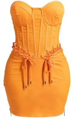 Shape Orange Rope Detail Lace Up Corset Bodycon Dress