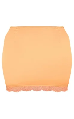 Shape Orange Satin Asymmetric Lace Hem Mini Skirt