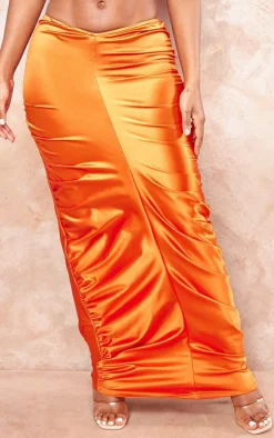 Shape Orange Satin Ruched Side Maxi Skirt