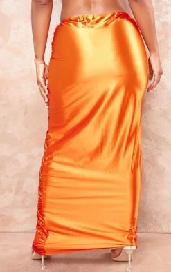 Shape Orange Satin Ruched Side Maxi Skirt