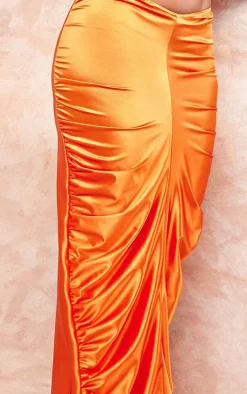 Shape Orange Satin Ruched Side Maxi Skirt