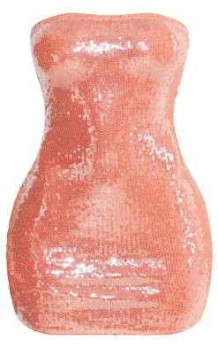 Shape Orange Sequin Bandeau Bodycon Dress