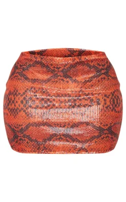 Shape Orange Sequin Snake Printed Mini Skirt