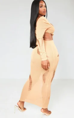 Shape Orange Sheer Knit Cut Out Detail Maxi Dress