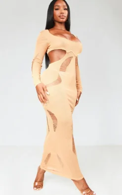 Shape Orange Sheer Knit Cut Out Detail Maxi Dress