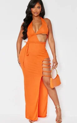 Shape Orange Sheer Mesh Twist Cut Out Detail Maxi Dress