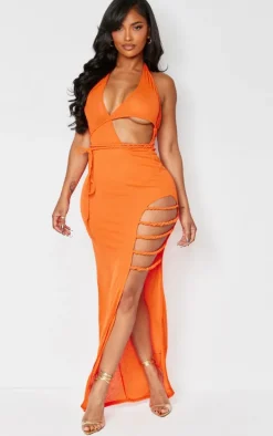 Shape Orange Sheer Mesh Twist Cut Out Detail Maxi Dress