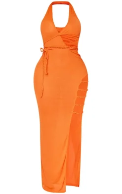Shape Orange Sheer Mesh Twist Cut Out Detail Maxi Dress