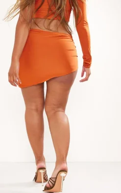 Shape Orange Slinky Ruched Asymmetric Side Mini Skirt