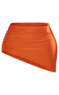 Shape Orange Slinky Ruched Asymmetric Side Mini Skirt