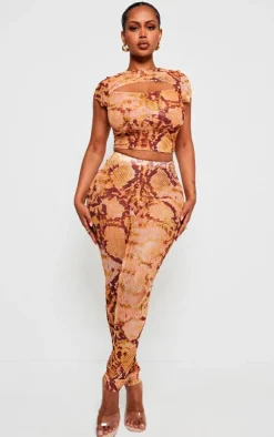 Shape Orange Snake Print Cut Out Front Crop Top