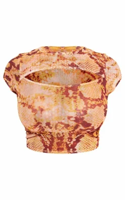 Shape Orange Snake Print Cut Out Front Crop Top