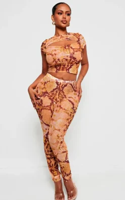 Shape Orange Snake Print High Waist Leggings