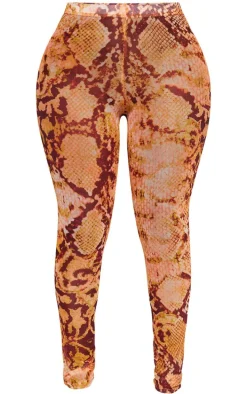 Shape Orange Snake Print High Waist Leggings