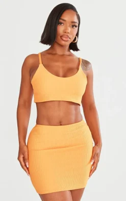 Shape Orange Strappy Ribbed Crop Top