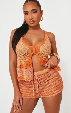 Shape Orange Stripe Knit Hot Pants