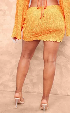Shape Orange Textured Basic Low Rise Mini Skirt