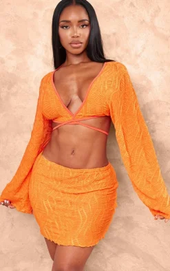 Shape Orange Textured Basic Low Rise Mini Skirt