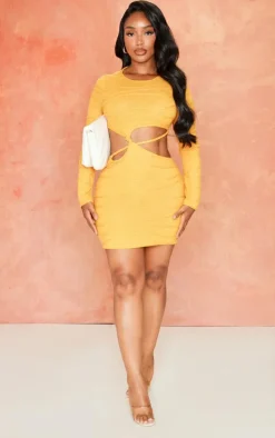 Shape Orange Textured Jersey Cut Out Bodycon Dress