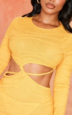 Shape Orange Textured Jersey Cut Out Bodycon Dress
