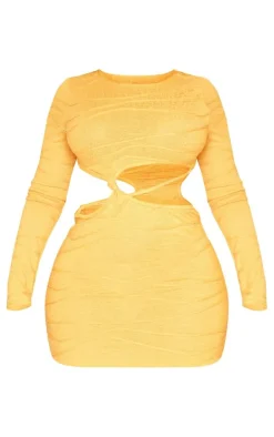 Shape Orange Textured Jersey Cut Out Bodycon Dress