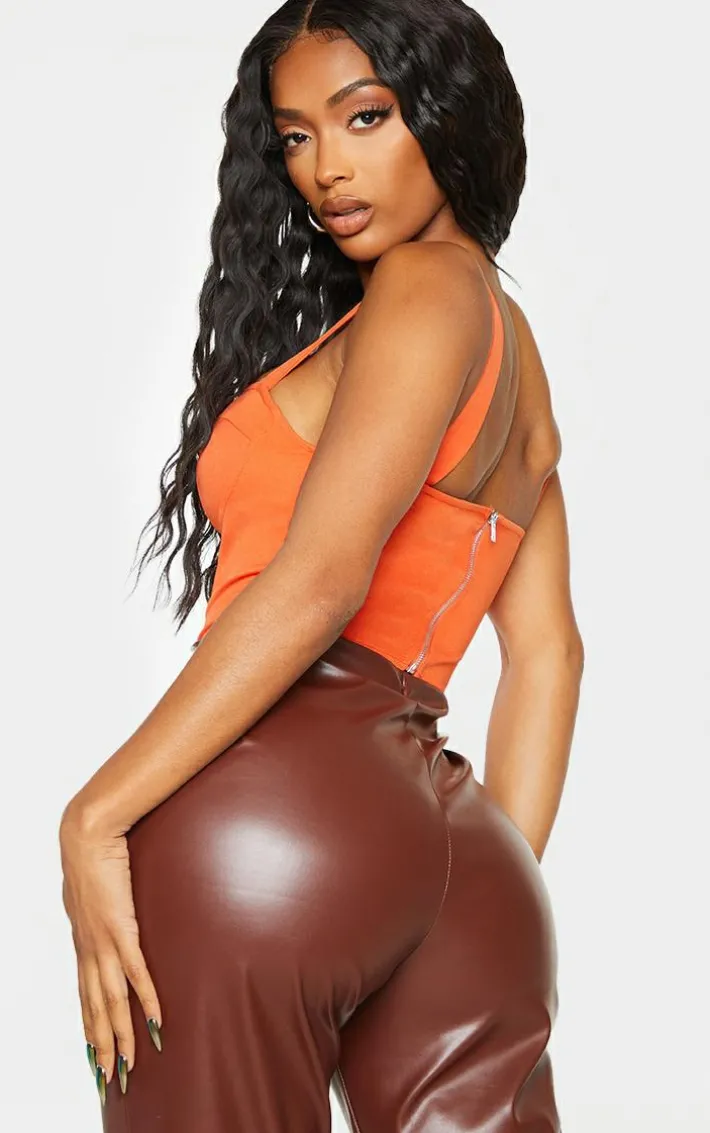 Shape Orange Woven Corset Crop Top