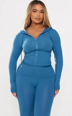 Shape Petrol Blue Sculpted Zip Through Hoodie