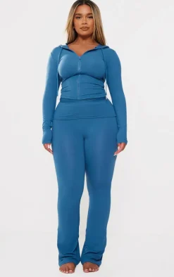 Shape Petrol Blue Sculpted Zip Through Hoodie