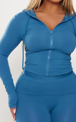 Shape Petrol Blue Sculpted Zip Through Hoodie
