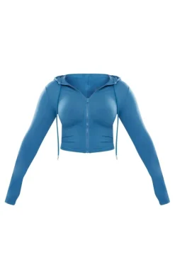 Shape Petrol Blue Sculpted Zip Through Hoodie
