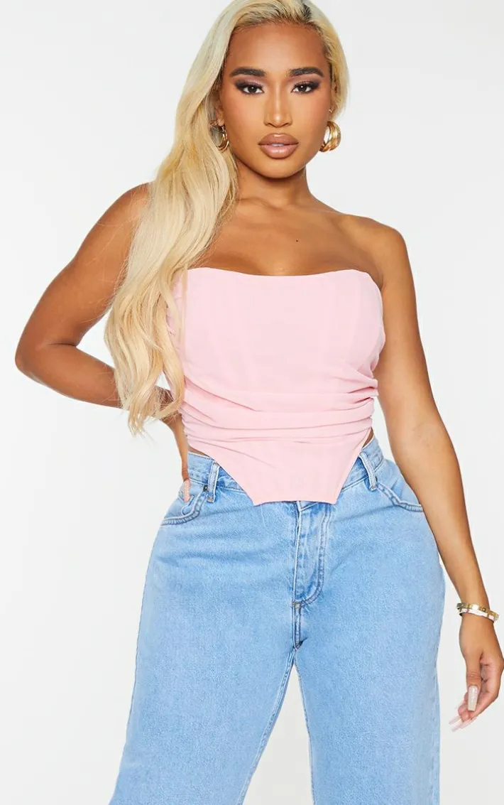 Shape Pink Chiffon Ruched Corset Crop Top