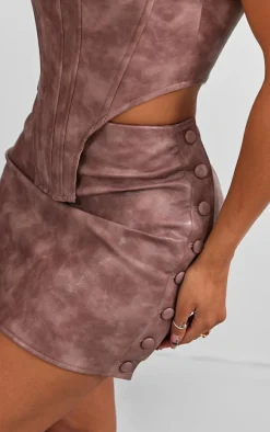 Shape Pink Faux Leather Button Side Mini Skirt