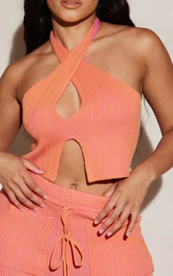 Shape Pink Knit Contrast Halter Neck Crop Top