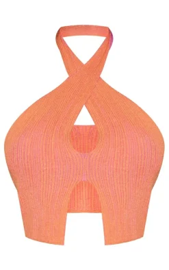 Shape Pink Knit Contrast Halter Neck Crop Top