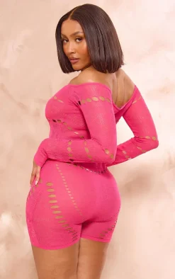 Shape Pink Knit Sheer Bardot Unitard