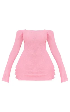 Shape Pink Knit Sheer Cut Out Long Sleeve Bodycon Dress