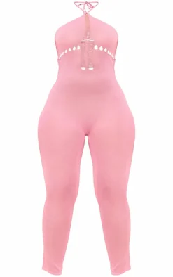 Shape Pink Knit Sheer Halterneck Jumpsuit