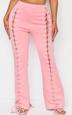 Shape Pink Lace Up Front Wide Leg Sweatpants