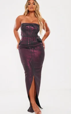 Shape Pink Metallic Denim Bandeau Maxi Dress