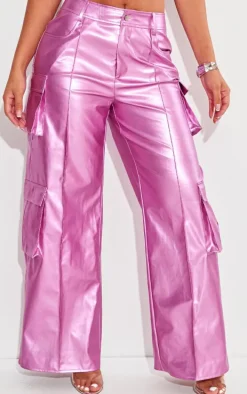 Shape Pink Metallic Faux Leather Cargo Pants