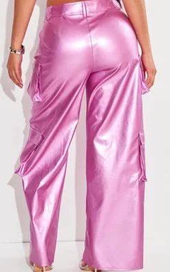 Shape Pink Metallic Faux Leather Cargo Pants