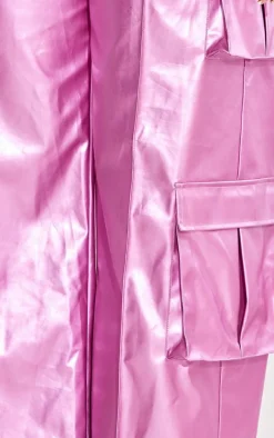Shape Pink Metallic Faux Leather Cargo Pants