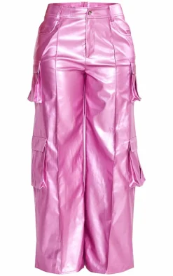 Shape Pink Metallic Faux Leather Cargo Pants